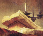 Rembrandt image of a large old book and candle